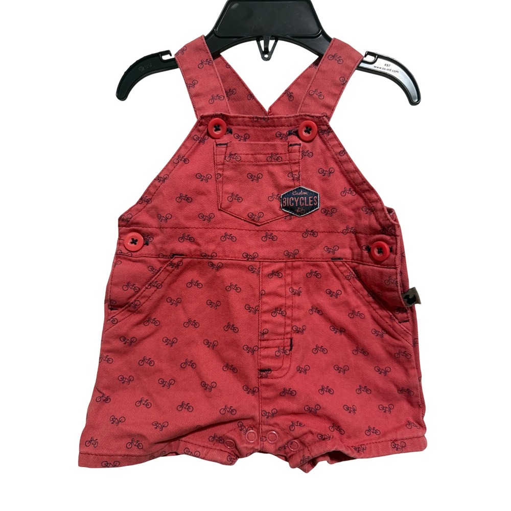 Carter's Bicycle Print Overalls Baby 3-6M Red Cotton Shortall D92550 Romper